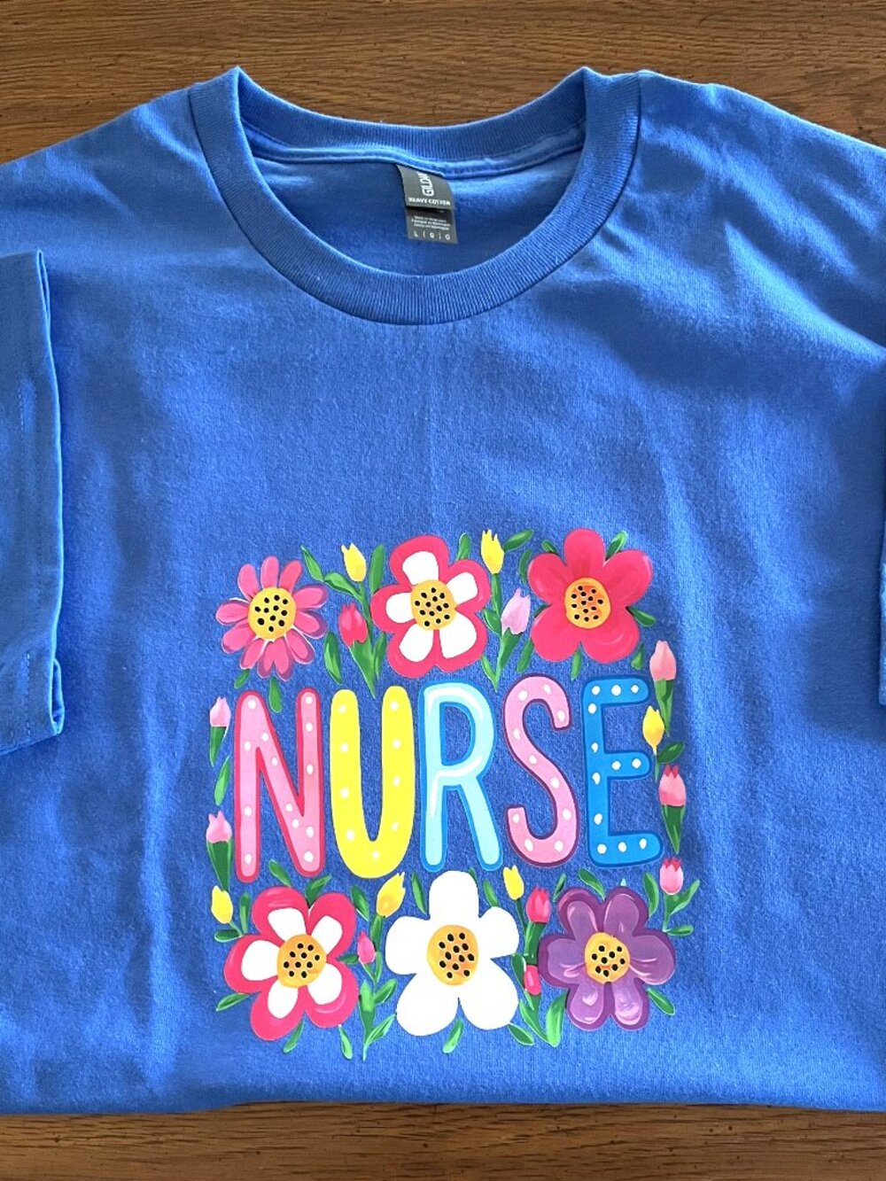 Nurse Royal Blue FLower T-shirt Size: Large Gildan